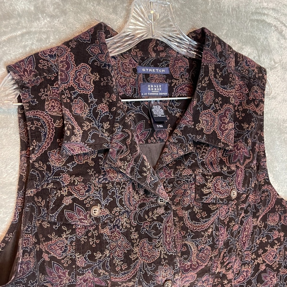 Crazy Horse‎ Women Paisley Corduroy Vest XL Dark Cottagecore Country Western